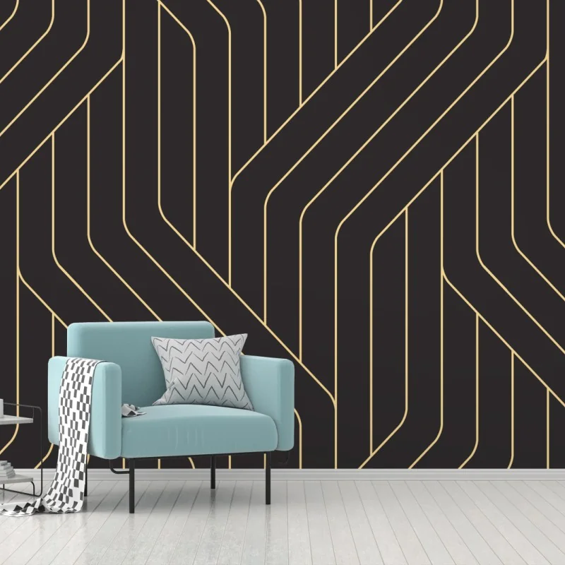 Fototapete geometrisches art deco muster in schwarz und gold