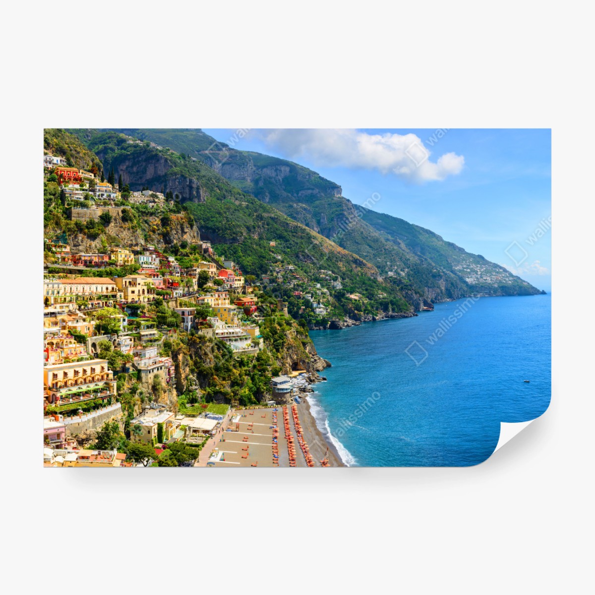 Fototapete bunte panoramaaufnahme eines küstenortes am hang – Wallnifity® Fototapete bunte panoramaaufnahme eines küstenortes am hang – Wallnifity®