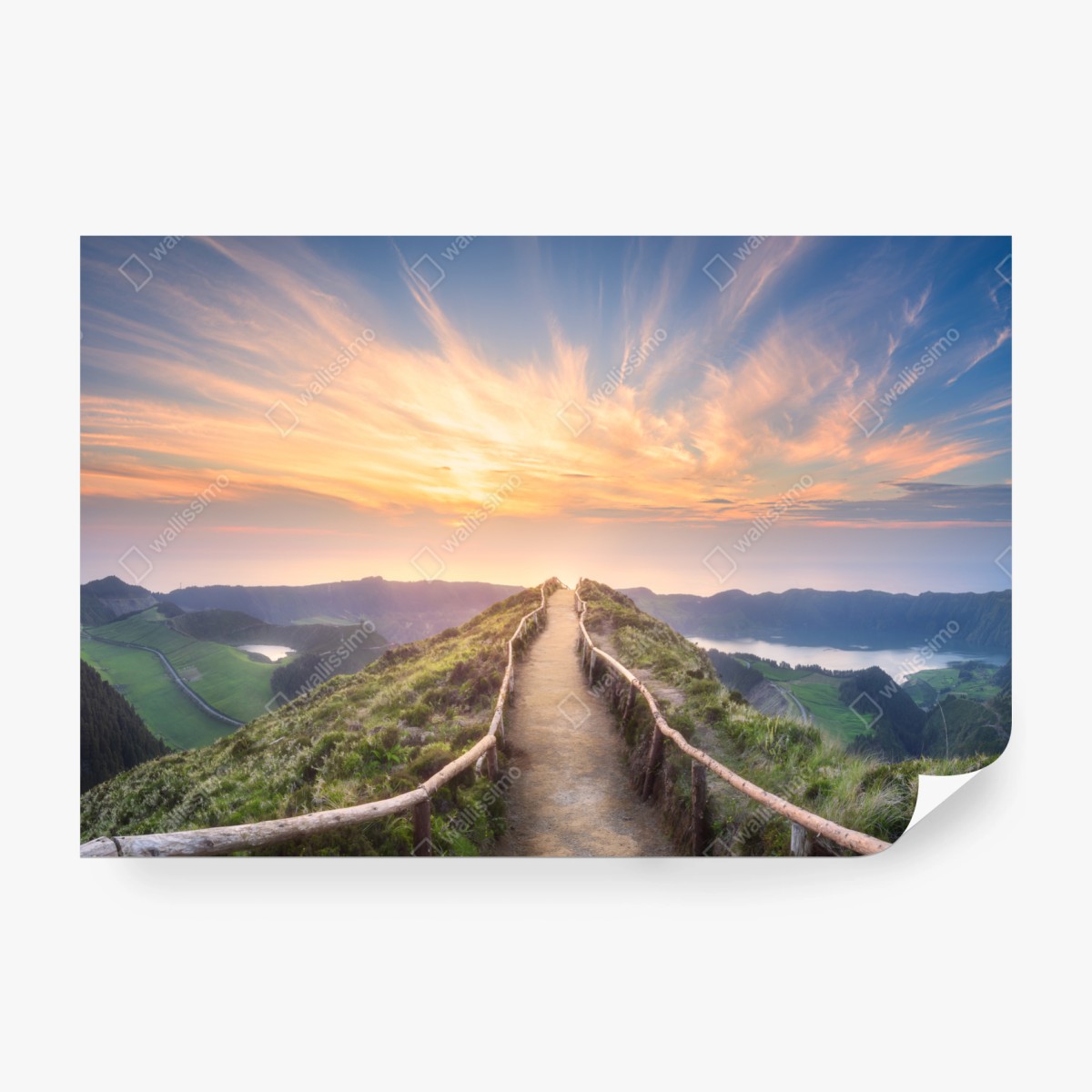 Fototapete sonnenuntergangspfad auf berggrat über see und tal – Wallnifity® Fototapete sonnenuntergangspfad auf berggrat über see und tal – Wallnifity®