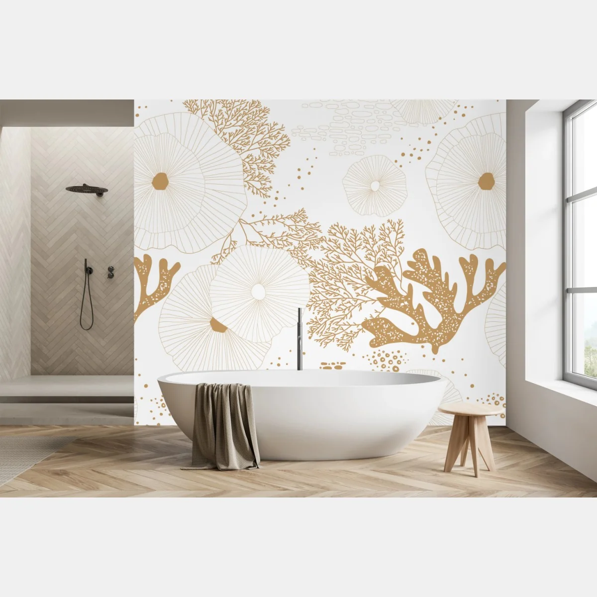 Fototapete zartes goldenes korallenmuster – Wallnifity®