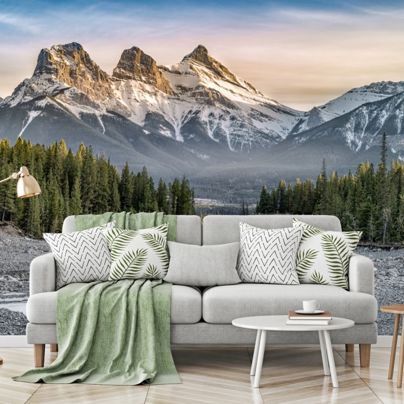 Fototapete majestätische berggipfel und kiefernwald – Wallnifity® Fototapete majestätische berggipfel und kiefernwald – Wallnifity®