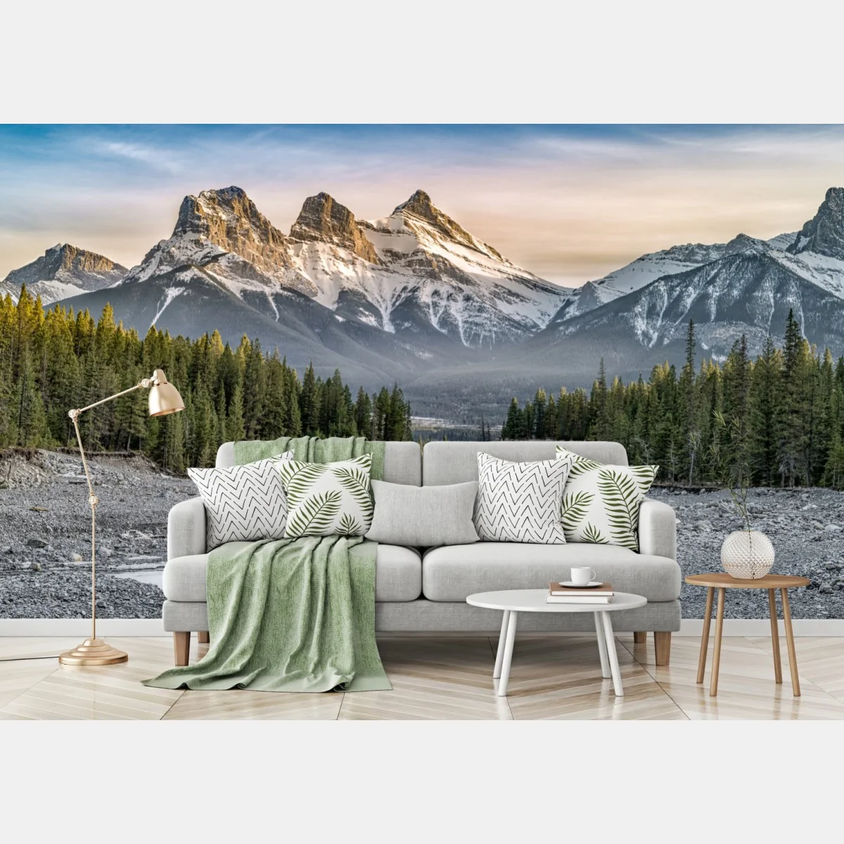 Fototapete majestätische berggipfel und kiefernwald – Wallnifity® Fototapete majestätische berggipfel und kiefernwald – Wallnifity®