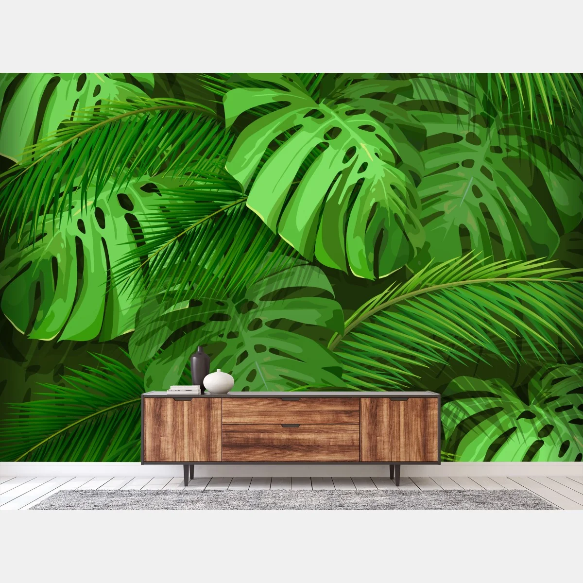 Fototapete üppige tropische monstera- und palmenblätter – Wallnifity®