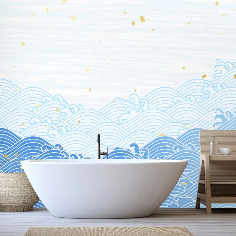 Fototapete ruhige blaue wellen mit goldakzenten