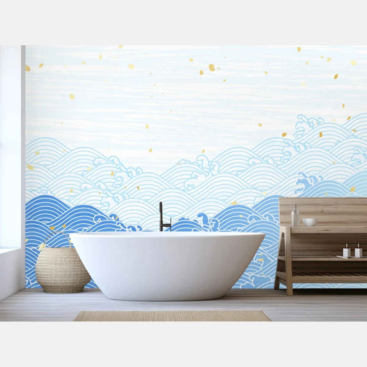 Fototapete ruhige blaue wellen mit goldakzenten – Wallnifity®