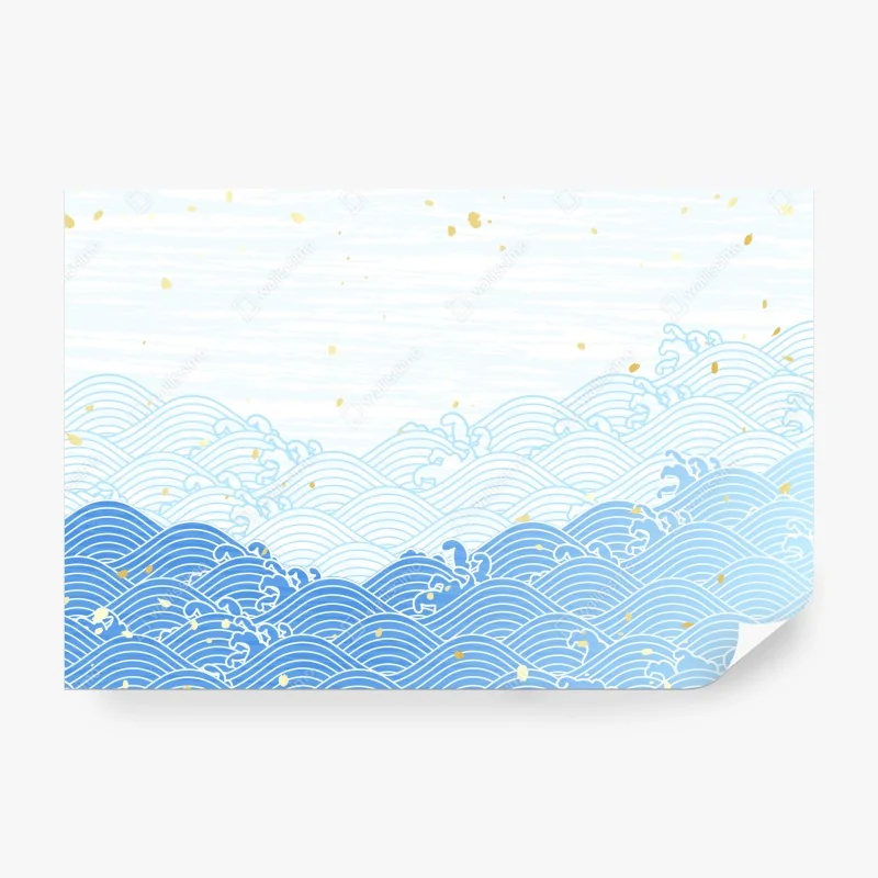 Fototapete ruhige blaue wellen mit goldakzenten