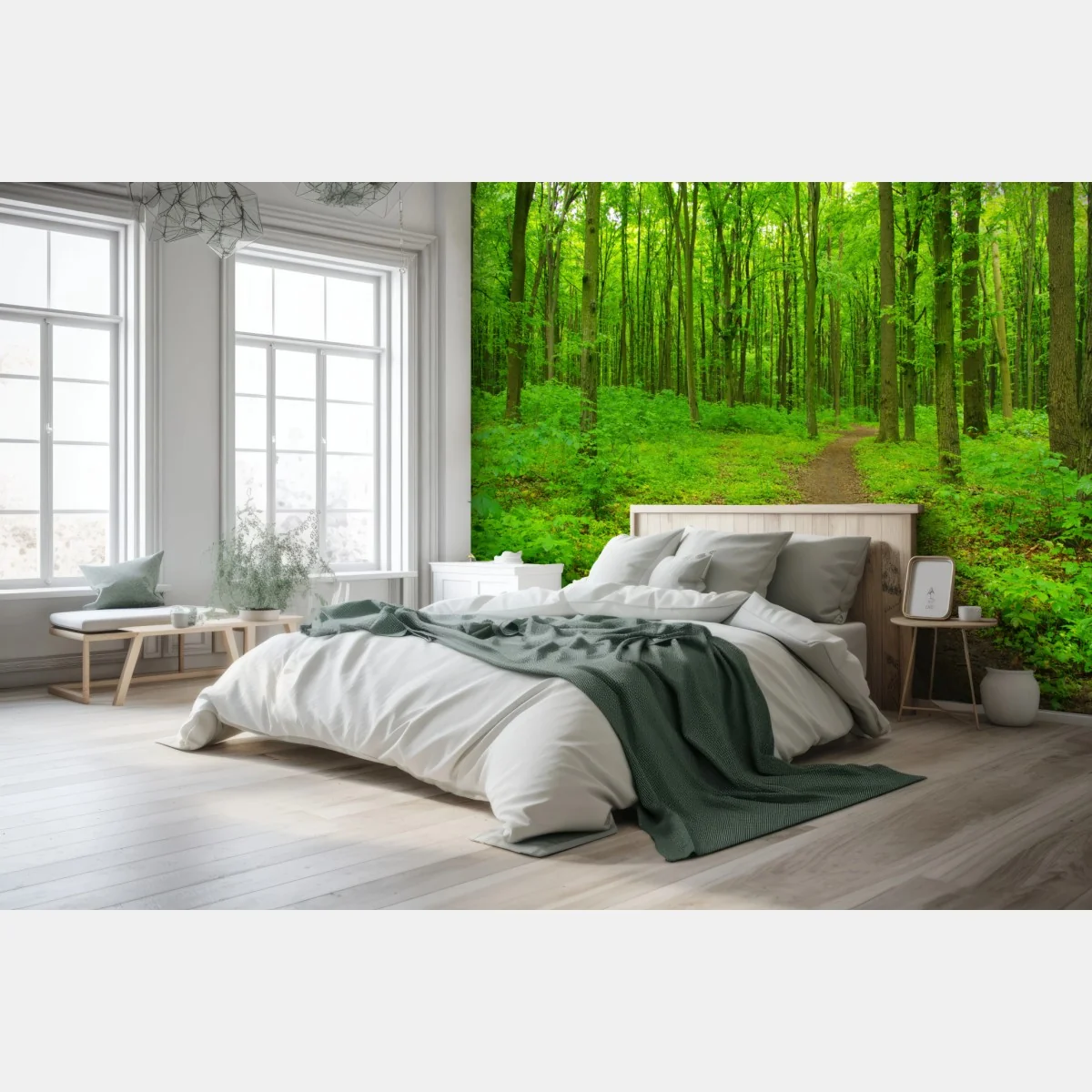 Fototapete beruhigender grüner waldweg – Wallnifity®