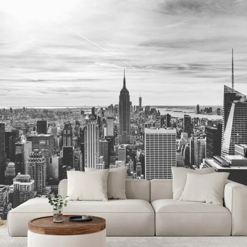 Fototapete panorama von New York in graustufen – Wallnifity® Fototapete panorama von New York in graustufen – Wallnifity®