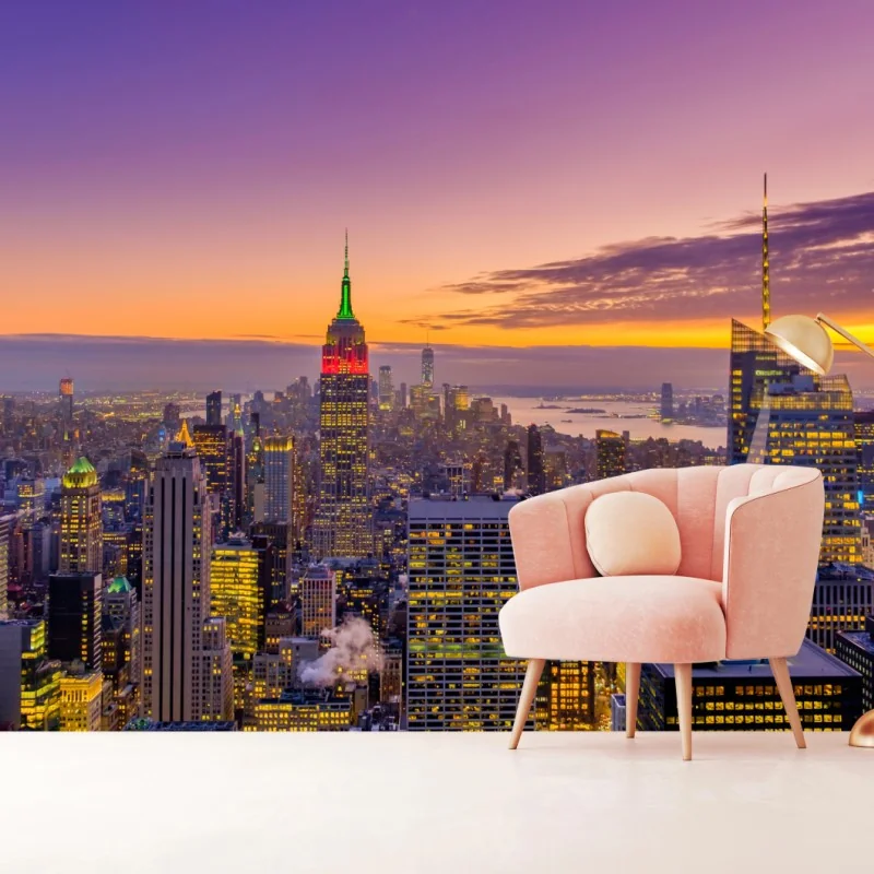 Fototapete lebendige New York skyline bei sonnenuntergang – Wallnifity®