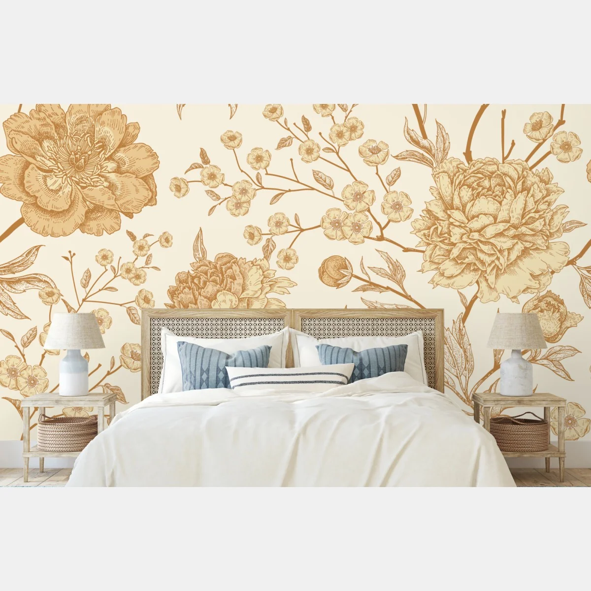 Fototapete vintage beiges blumenmuster mit pfingstrosen – Wallnifity® Fototapete vintage beiges blumenmuster mit pfingstrosen – Wallnifity®