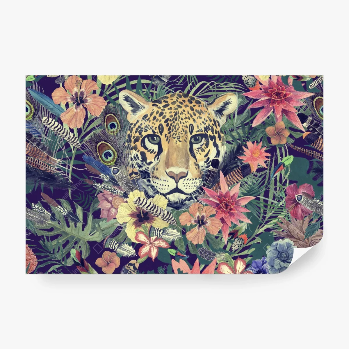 Fototapete vintage aquarell leopard im tropischen dschungel – Wallnifity®