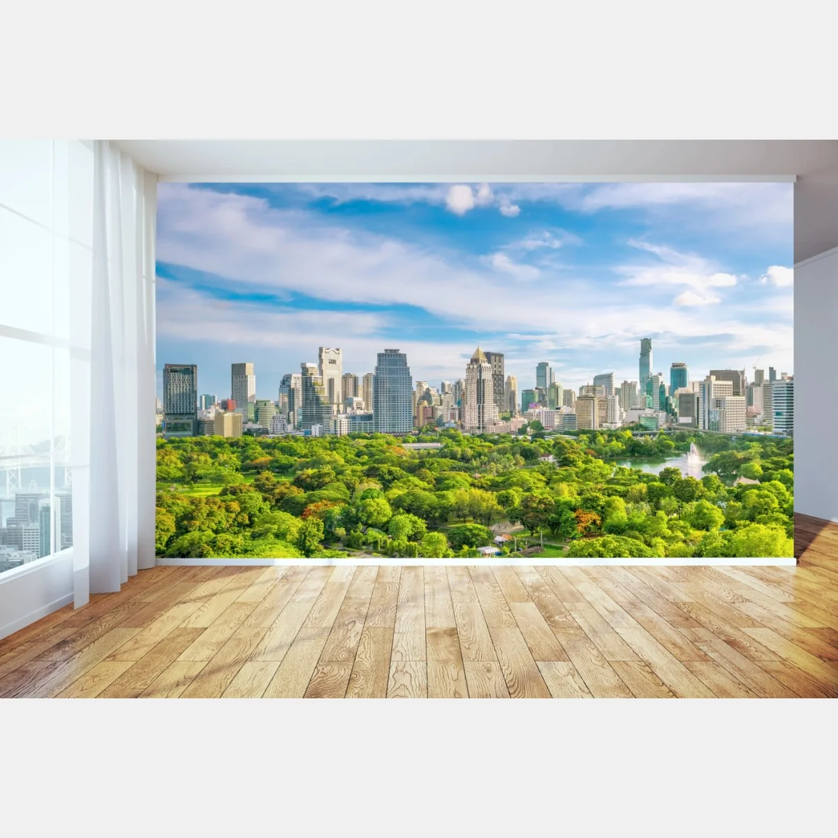 Fototapete lebendige Bangkok skyline über Lumpini Park – Wallnifity® Fototapete lebendige Bangkok skyline über Lumpini Park – Wallnifity®