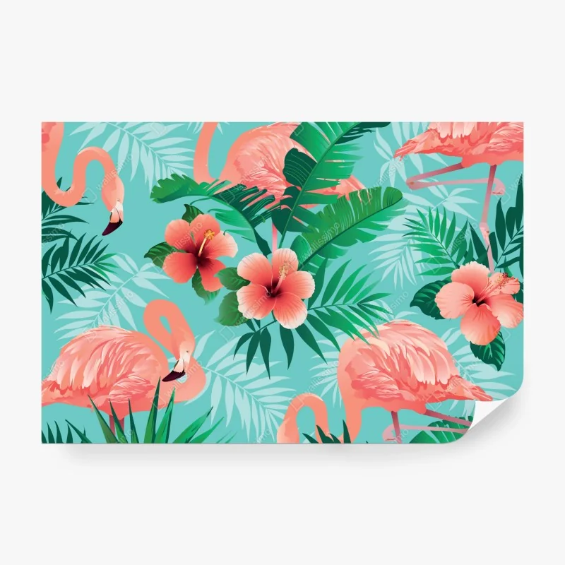 Fototapete tropische flamingo-oase