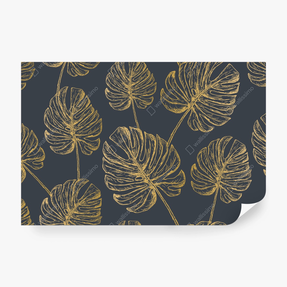 Fototapete goldene monstera-blätter auf dunklem hintergrund – Wallnifity®