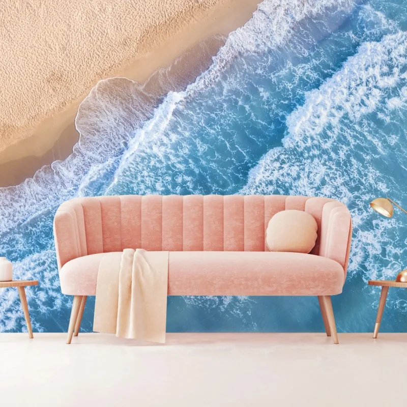 Fototapete luftaufnahme türkiser wellen an sandigem strand