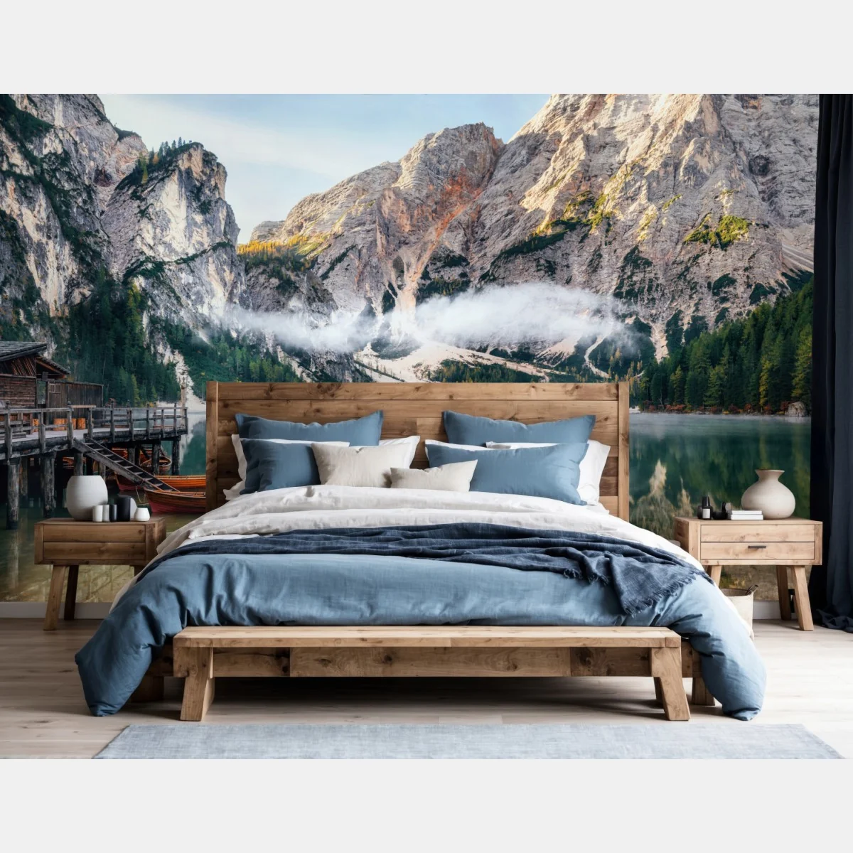 Fototapete nebliger alpensee mit spiegelung – Wallnifity® Fototapete nebliger alpensee mit spiegelung – Wallnifity®