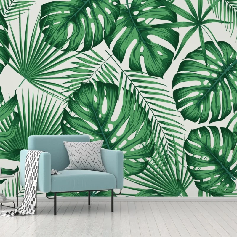 Fototapete tropisches monstera- und palmblättermuster