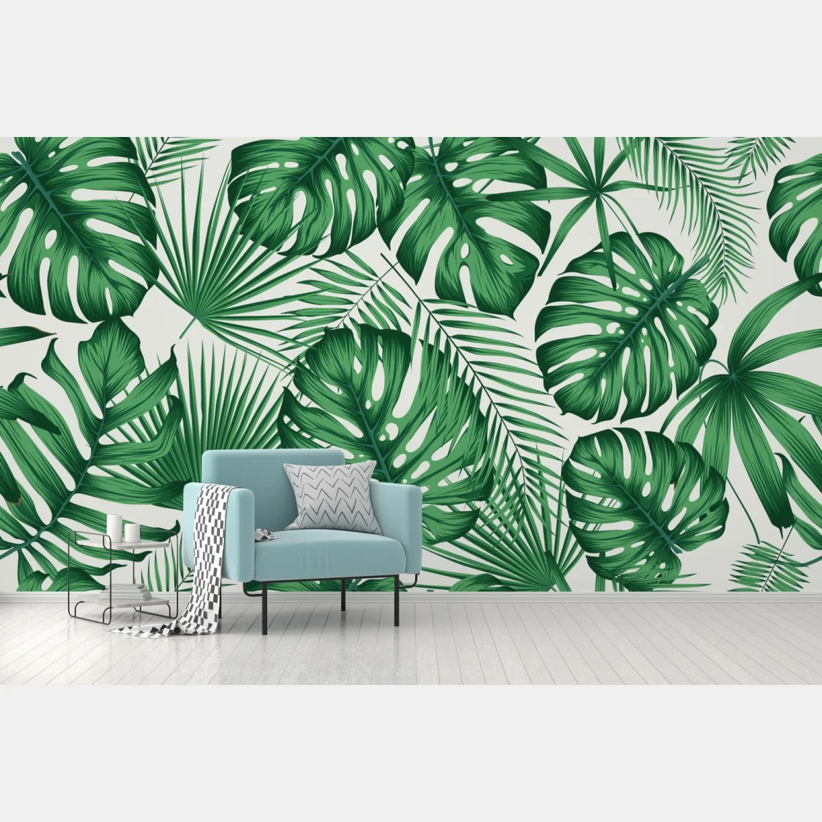 Fototapete tropisches monstera- und palmblättermuster – Wallnifity® Fototapete tropisches monstera- und palmblättermuster – Wallnifity®