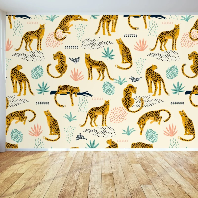 Fototapete verspieltes gepardenmuster in pastelltönen
