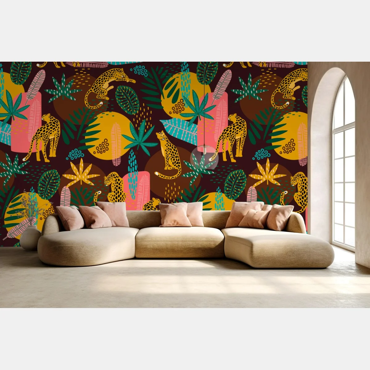 Fototapete tropisches gepardenmuster mit lebhaften blättern – Wallnifity® Fototapete tropisches gepardenmuster mit lebhaften blättern – Wallnifity®