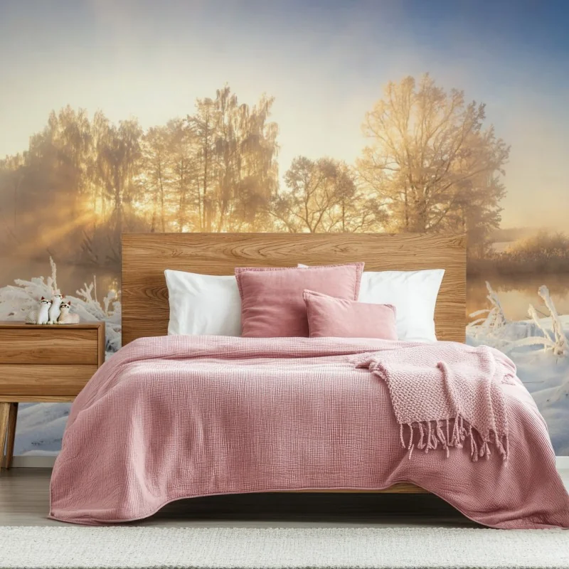 Fototapete goldener wintersonnenaufgang über dem frostigen fluss – Wallnifity® Fototapete goldener wintersonnenaufgang über dem frostigen fluss – Wallnifity®