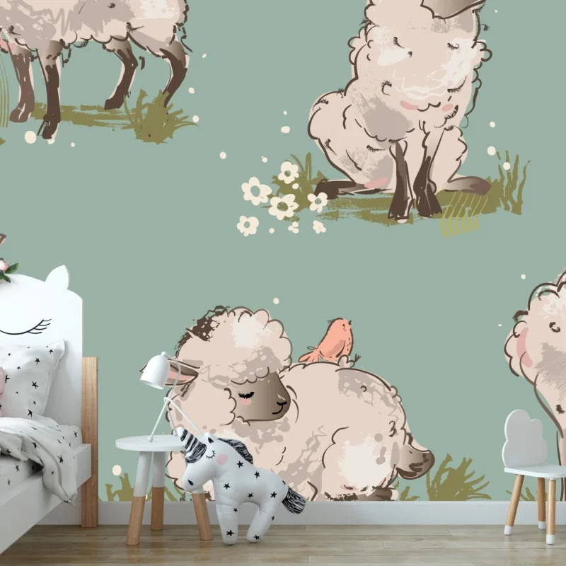Fototapete niedliche lämmer auf türkisfarbenem hintergrund – Wallnifity® Fototapete niedliche lämmer auf türkisfarbenem hintergrund – Wallnifity®