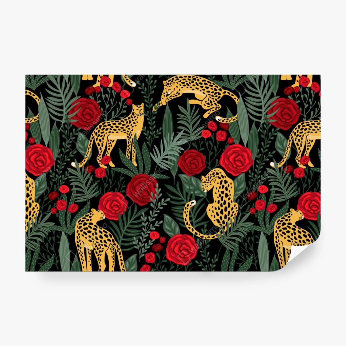 Fototapete goldene geparden und rote rosen muster – Wallnifity®