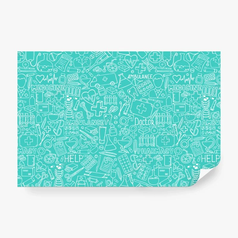 Fototapete türkises nahtloses muster mit medizinischen icons