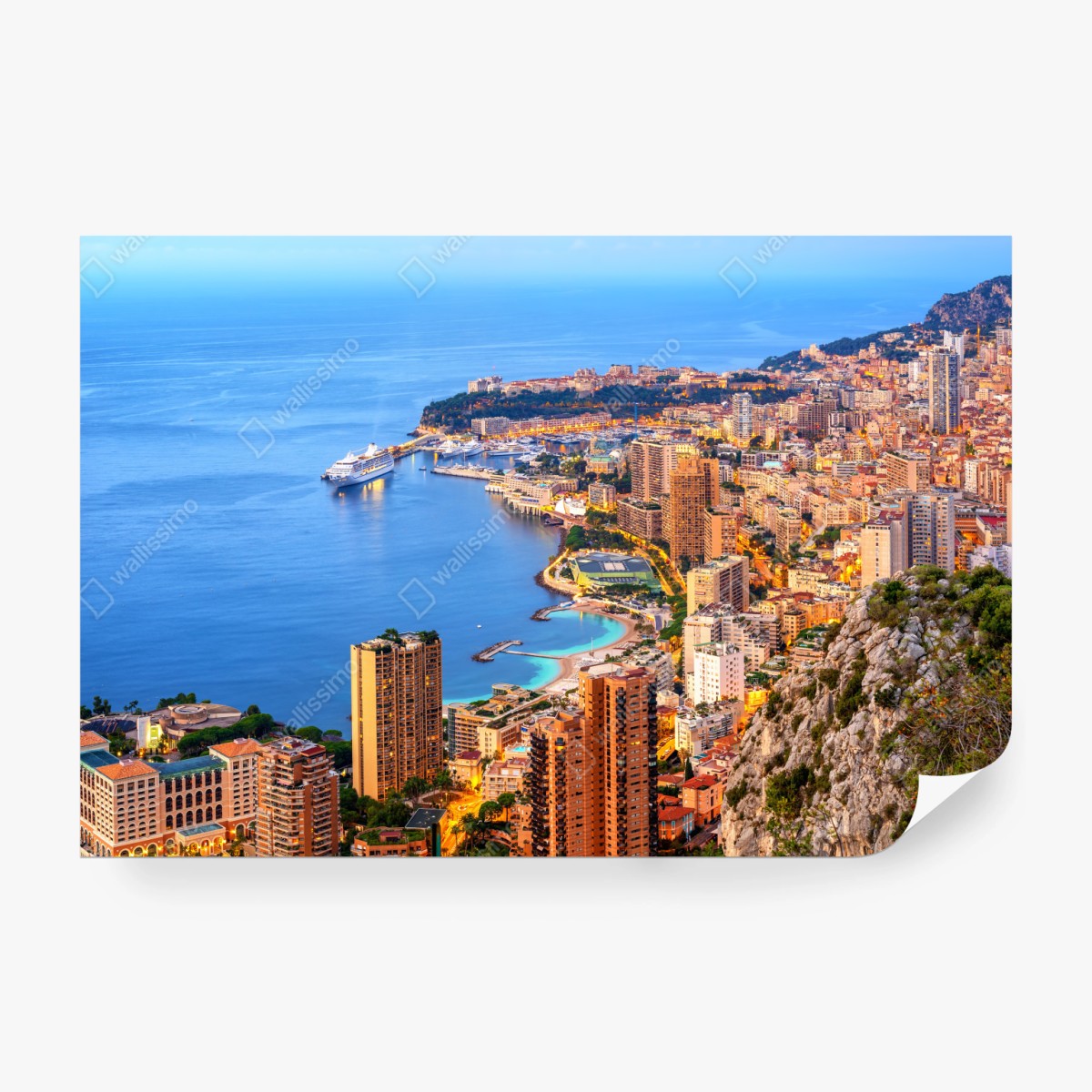 Fototapete Monaco küstenstadt panorama bei dämmerung – Wallnifity® Fototapete Monaco küstenstadt panorama bei dämmerung – Wallnifity®