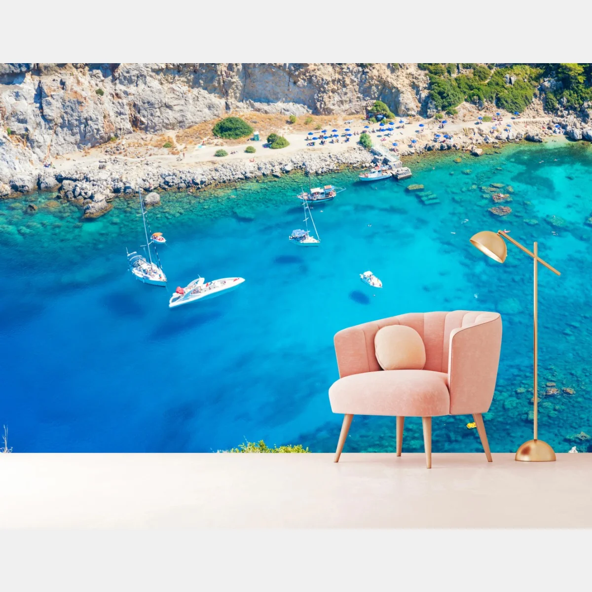 Fototapete luftaufnahme der Anthony Quinn Bucht, Rhodos – Wallnifity®