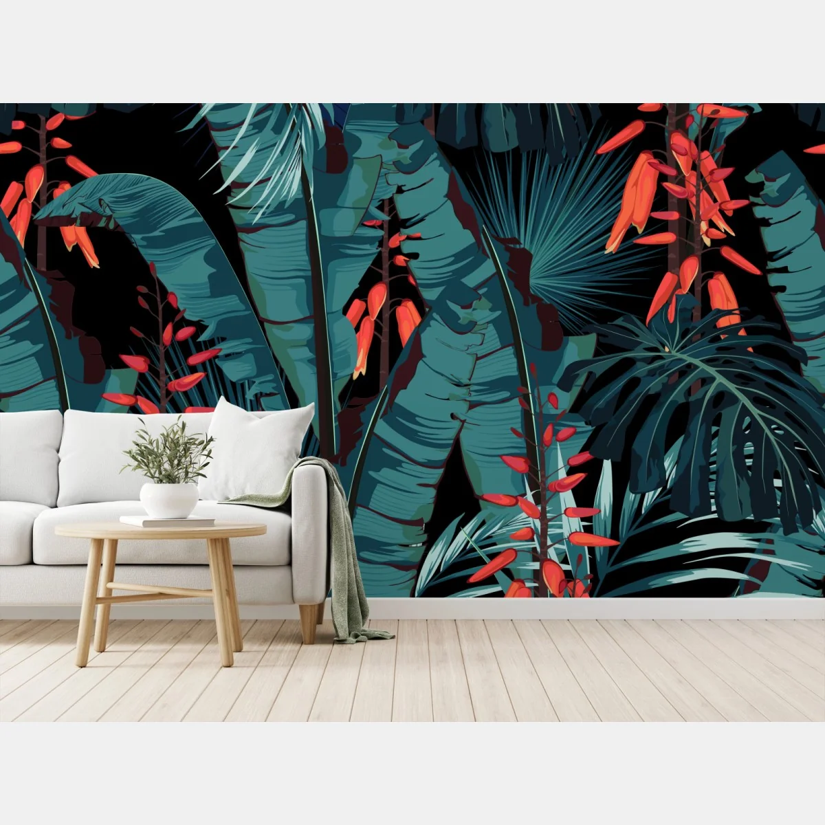 Fototapete tropisches türkis dschungelmuster – Wallnifity®