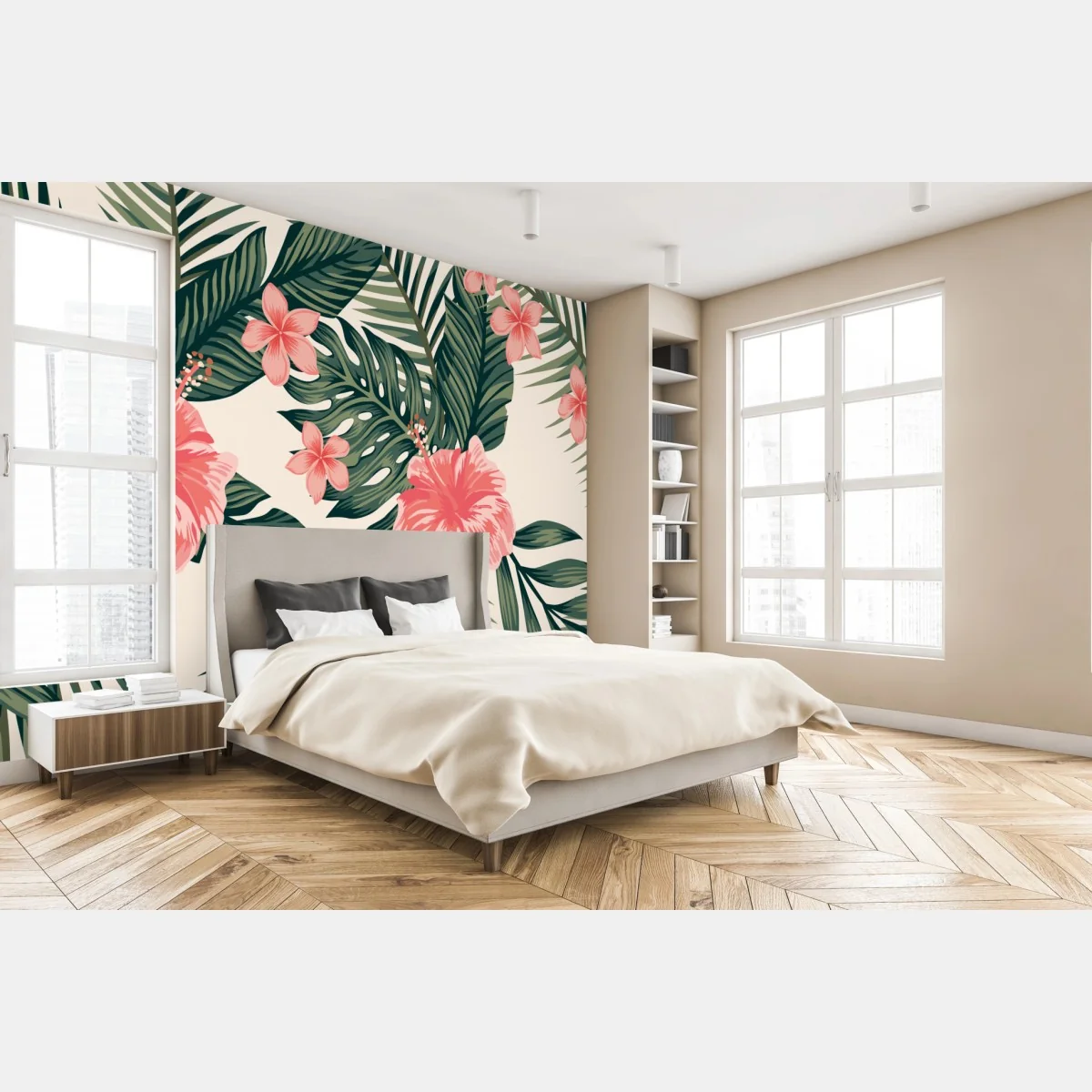 Fototapete tropisches hibiskusmuster – Wallnifity®