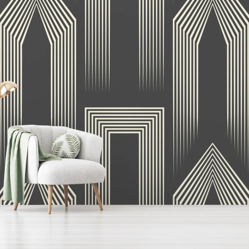 Fototapete geometrisches art-deco-muster in grau und beige