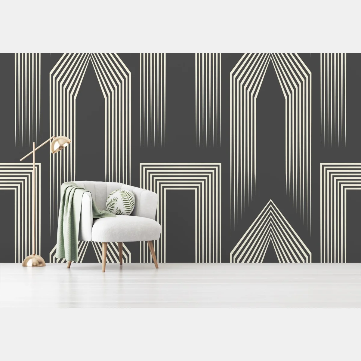 Fototapete geometrisches art-deco-muster in grau und beige – Wallnifity®