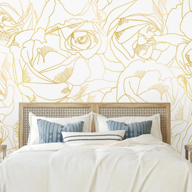 Fototapete goldene rosen linienzeichnung – Wallnifity® Fototapete goldene rosen linienzeichnung – Wallnifity®