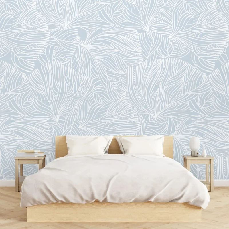 Fototapete sanftes blaues botanisches muster