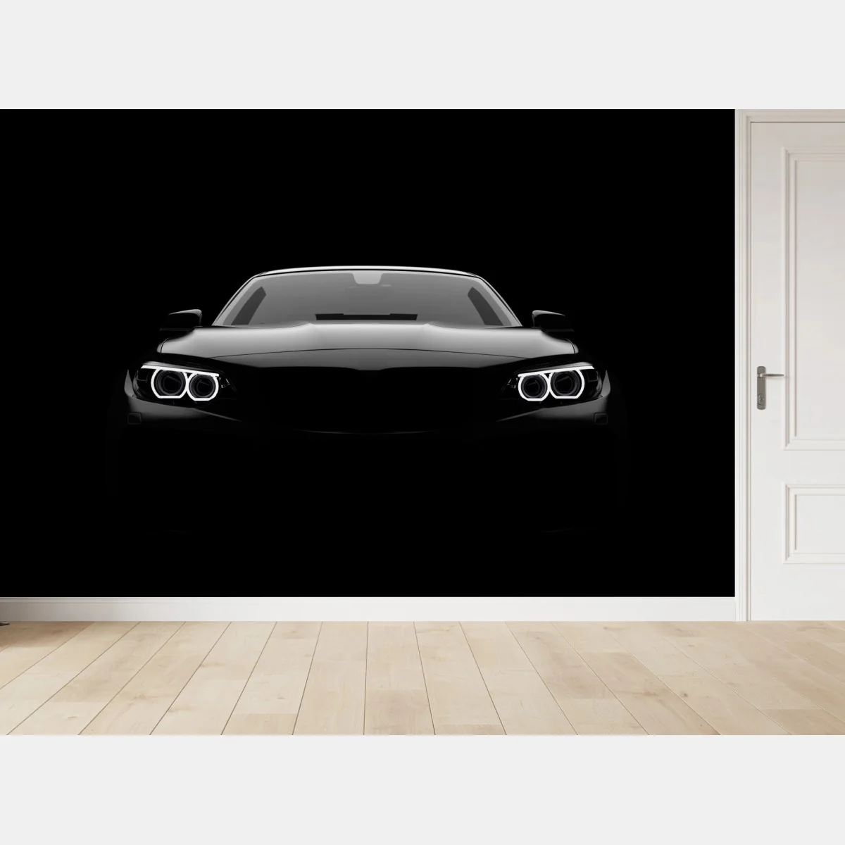 Fototapete eleganter schwarzer sportwagen von vorn – Wallnifity® Fototapete eleganter schwarzer sportwagen von vorn – Wallnifity®