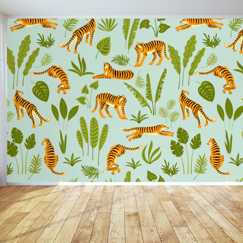 Fototapete verspieltes tiger dschungel muster