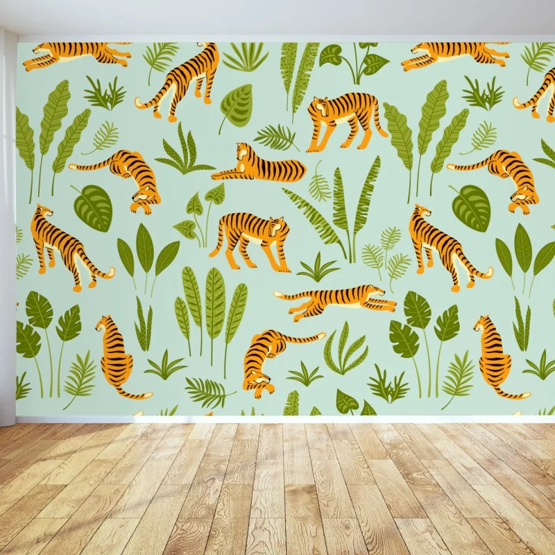 Fototapete verspieltes tiger dschungel muster
