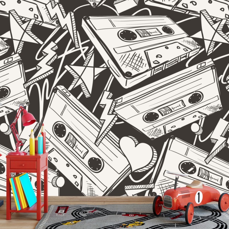 Fototapete vintage kassettenmuster