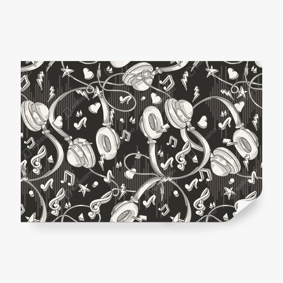 Fototapete monochromatisches muster mit kopfhörern und noten – Wallnifity® Fototapete monochromatisches muster mit kopfhörern und noten – Wallnifity®