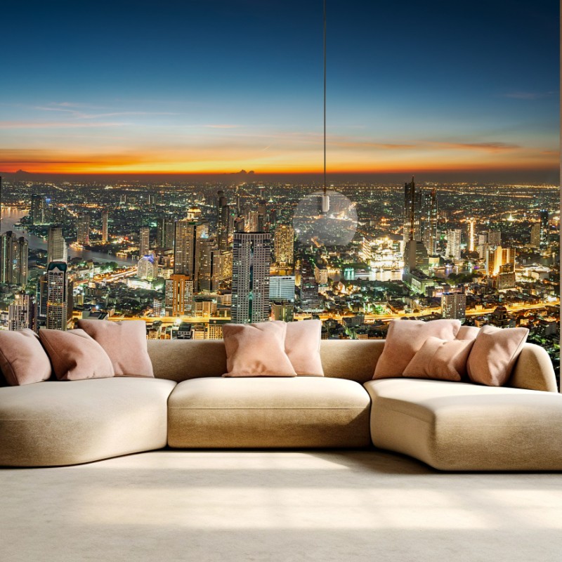 Fototapete panorama von Bangkok bei dämmerung – Wallnifity® Fototapete panorama von Bangkok bei dämmerung – Wallnifity®