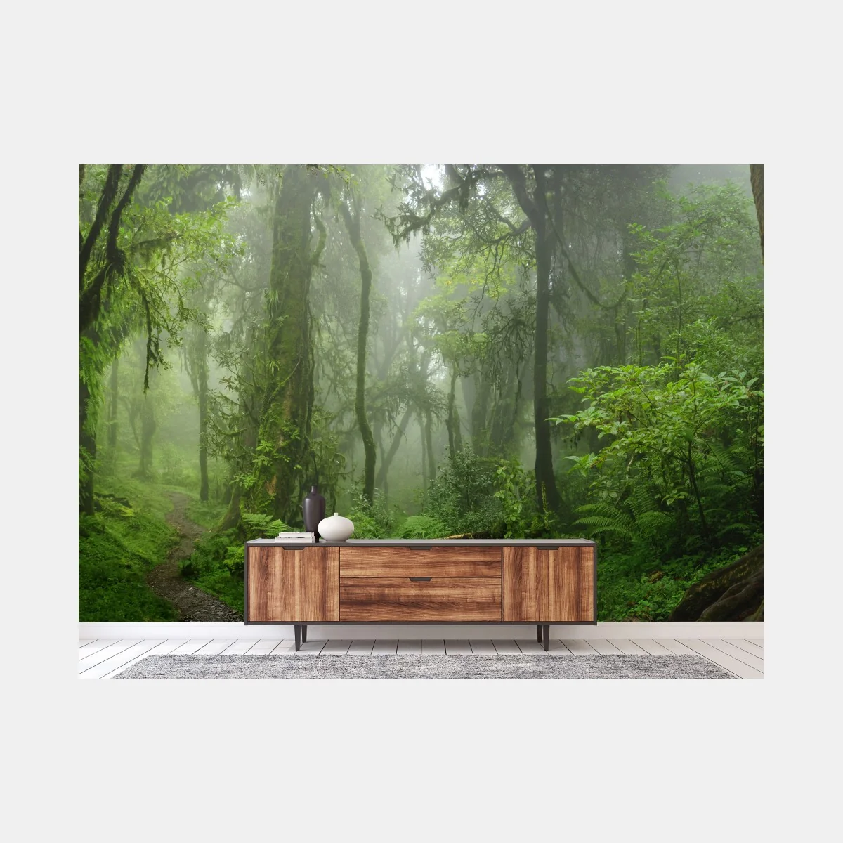 Fototapete nebliger tropischer dschungelpfad – Wallnifity® Fototapete nebliger tropischer dschungelpfad – Wallnifity®