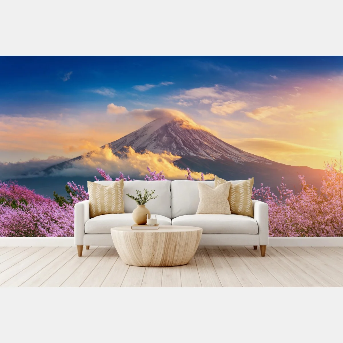 Fototapete Berg Fuji mit blühenden kirschblüten bei sonnenaufgang – Wallnifity®