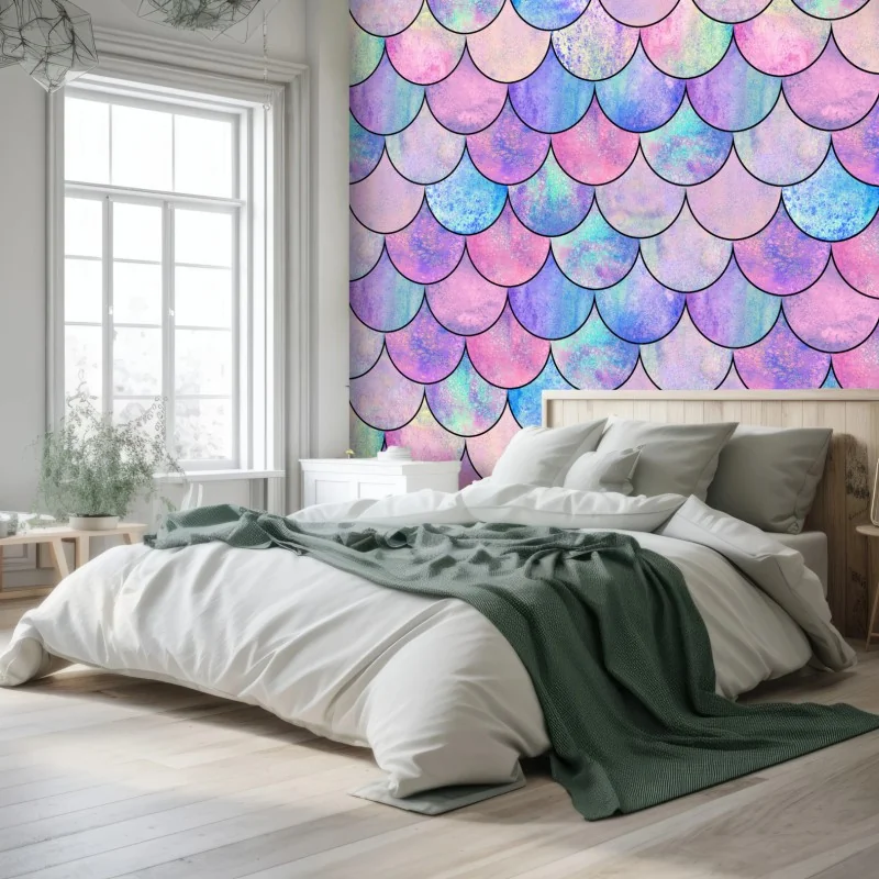 Fototapete pastell meerjungfrauen schuppenmuster