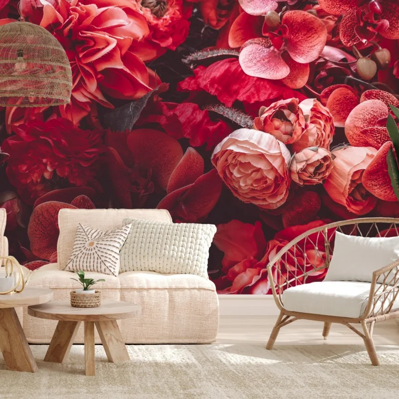 Fototapete prächtiges blütenmeer in tiefroten tönen – Wallnifity® Fototapete prächtiges blütenmeer in tiefroten tönen – Wallnifity®