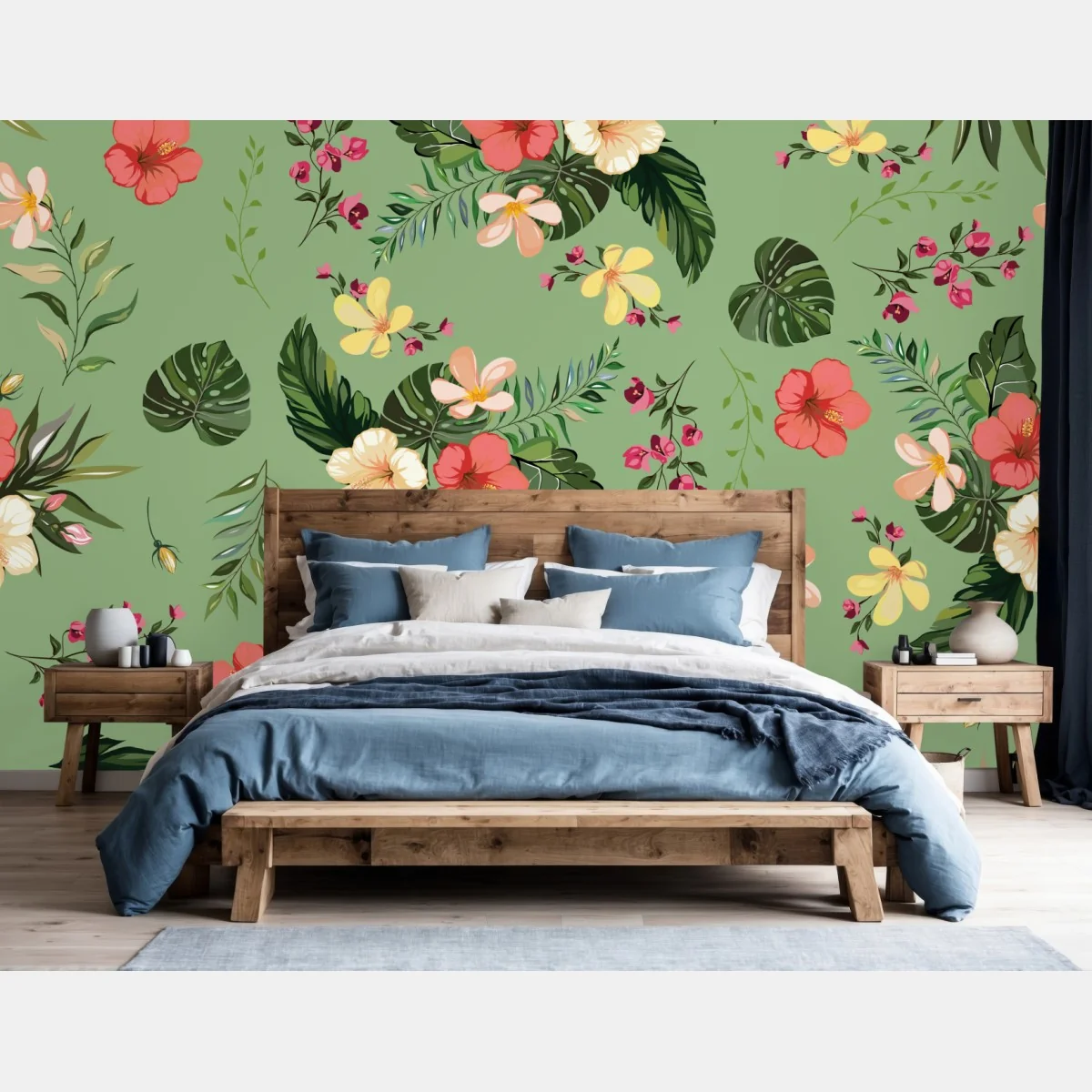 Fototapete grünes tropisches hibiskusmuster – Wallnifity® Fototapete grünes tropisches hibiskusmuster – Wallnifity®