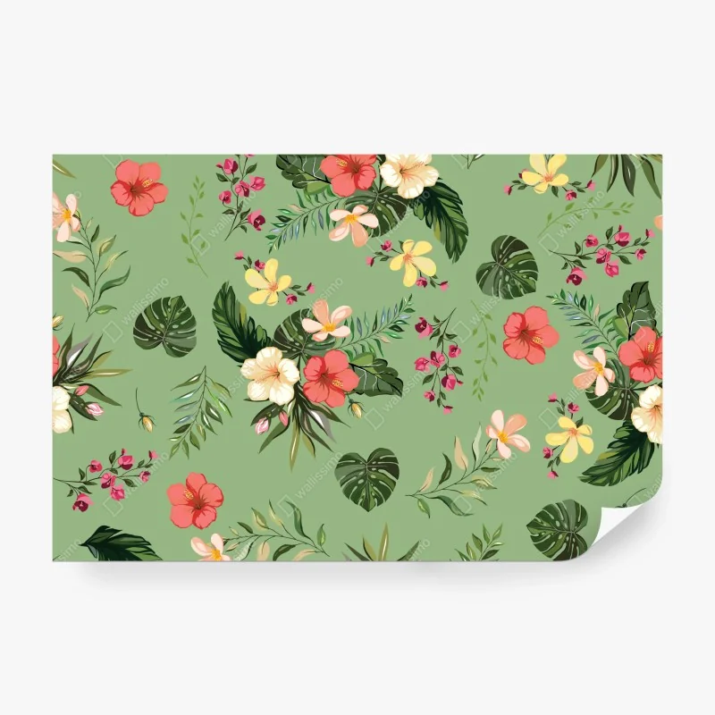 Fototapete grünes tropisches hibiskusmuster