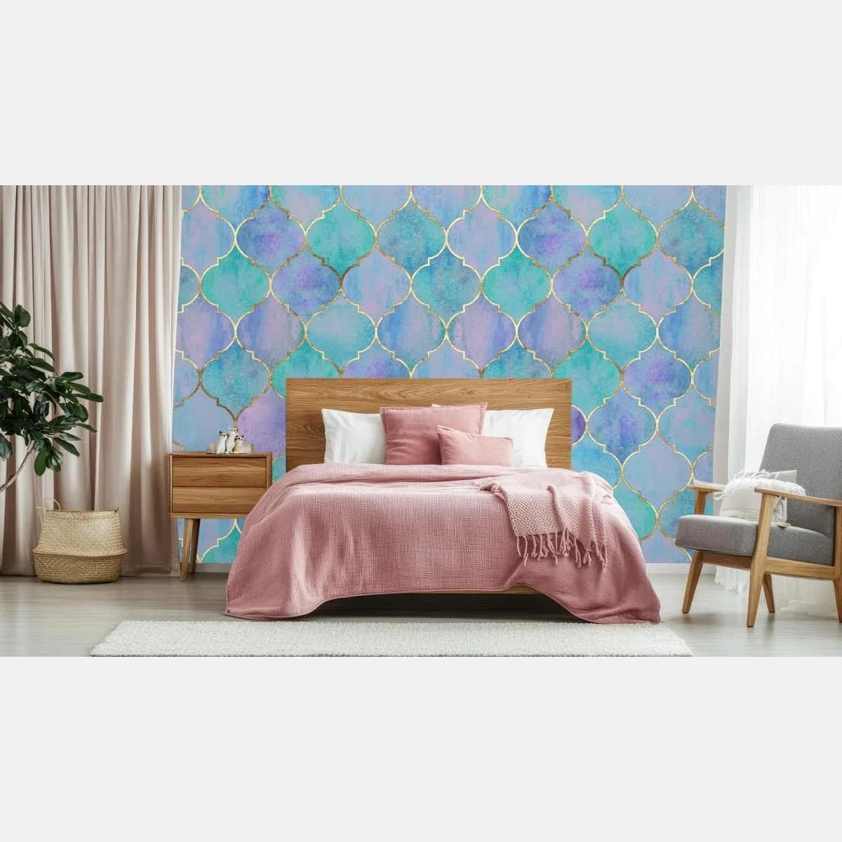 Fototapete pastell türkis marokkanisches fliesenmuster – Wallnifity® Fototapete pastell türkis marokkanisches fliesenmuster – Wallnifity®