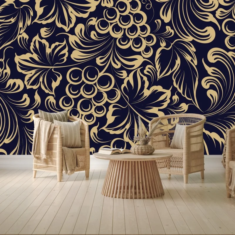 Fototapete elegantes barockes weintraubenmuster in gold